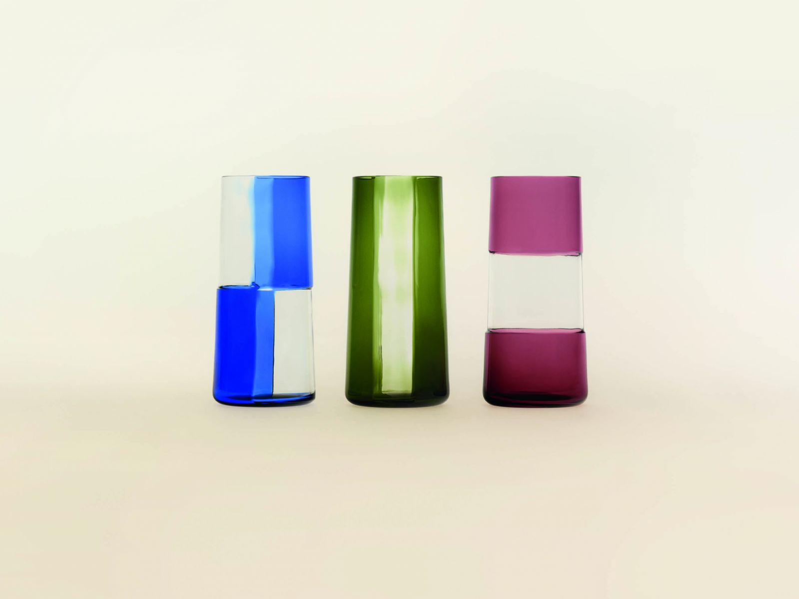 A trio of Casaque glasses, cased with coloured glass and finished with colour-to-clear cutting (Photo:  Maxime Tetard)