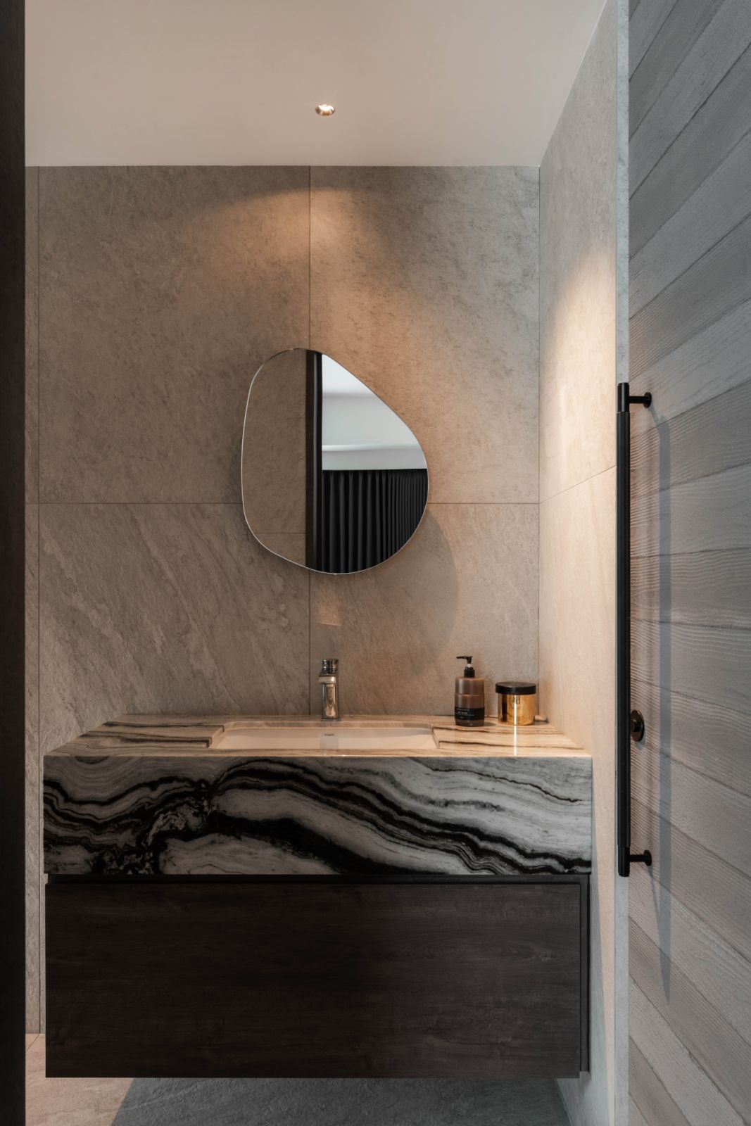 The apartment’s furnishings read like curated statements