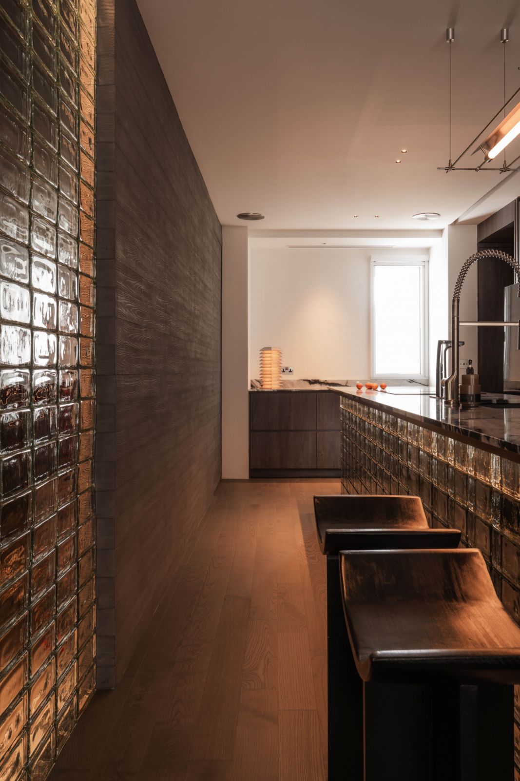 The glass bricks amplify the natural light indoors