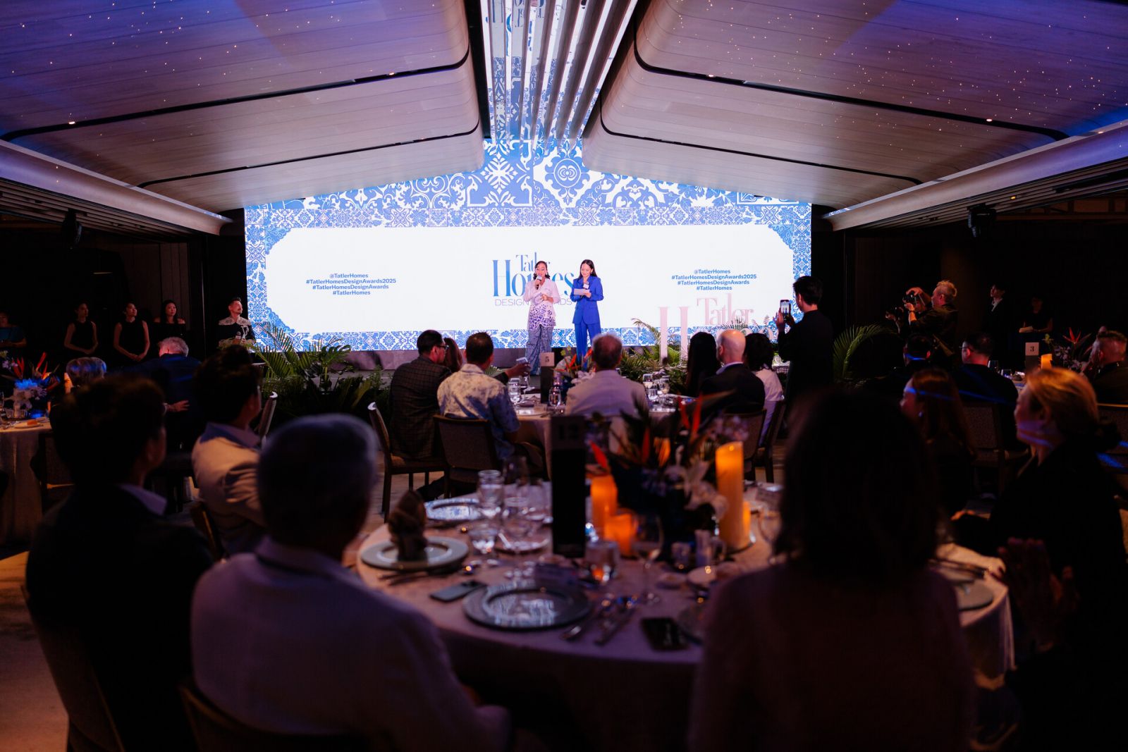 Tatler Homes editor Asih Jenie and Tatler Singapore executive editor Dana Koh on stage at Tatler Homes Design Awards 2025 gala