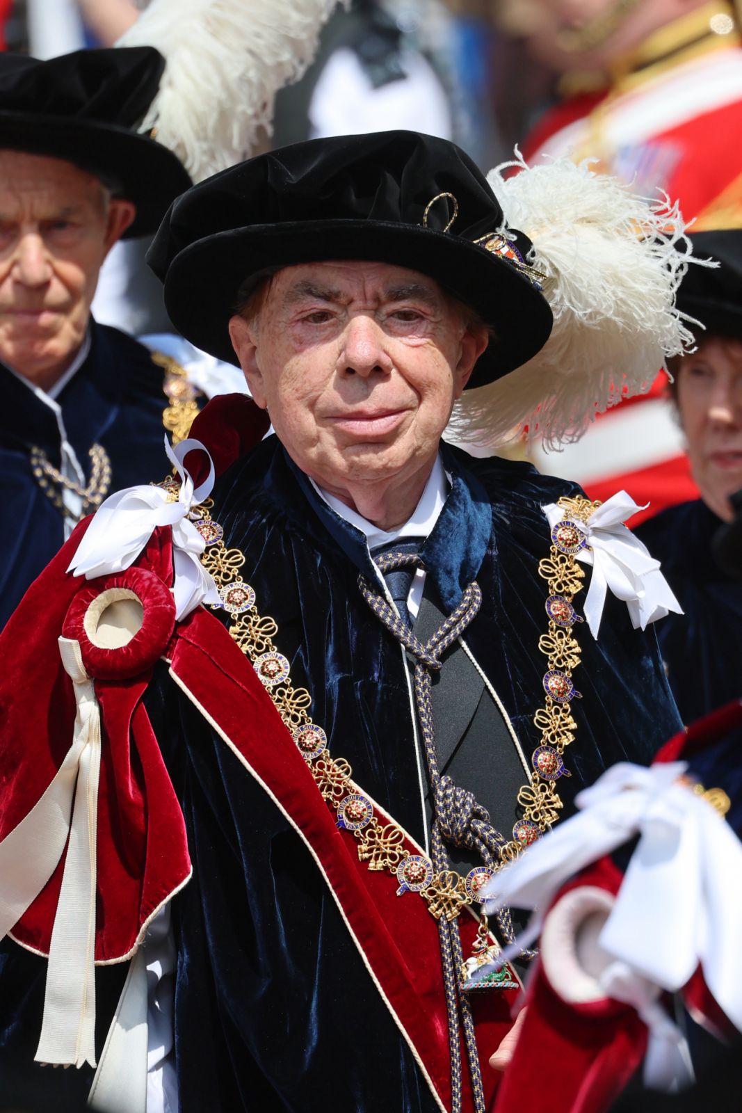 Andrew Lloyd Webber ขณะเข้าร่วมพระราชพิธีฉลองเครื่องราชอิสริยาภรณ์อันมีเกียรติยศสูงสุดแห่งการ์เทอร์ (KG) ณ โบสถ์เซนต์จอร์จ ภายในปราสาทวินด์เซอร์ เมื่อวันที่ 16 มิถุนายน 2025 ณ เมืองวินด์เซอร์ ประเทศอังกฤษ (ภาพ: Chris Jackson/Getty Images)