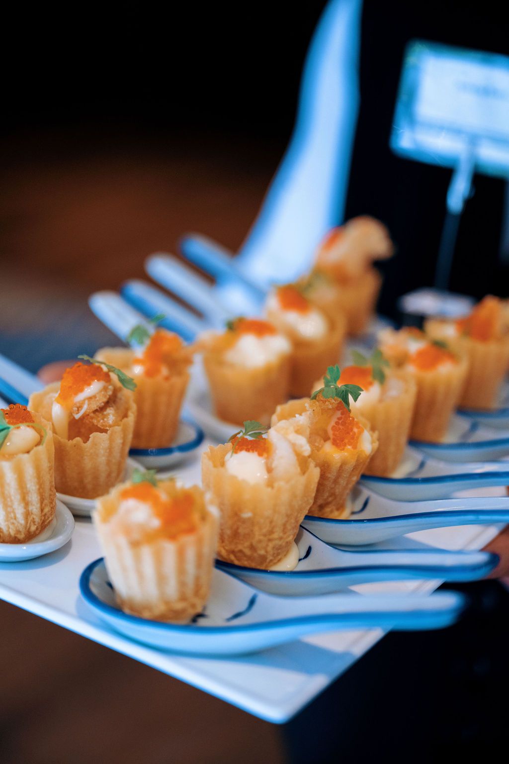 Dancing prawn canapés at The Snug