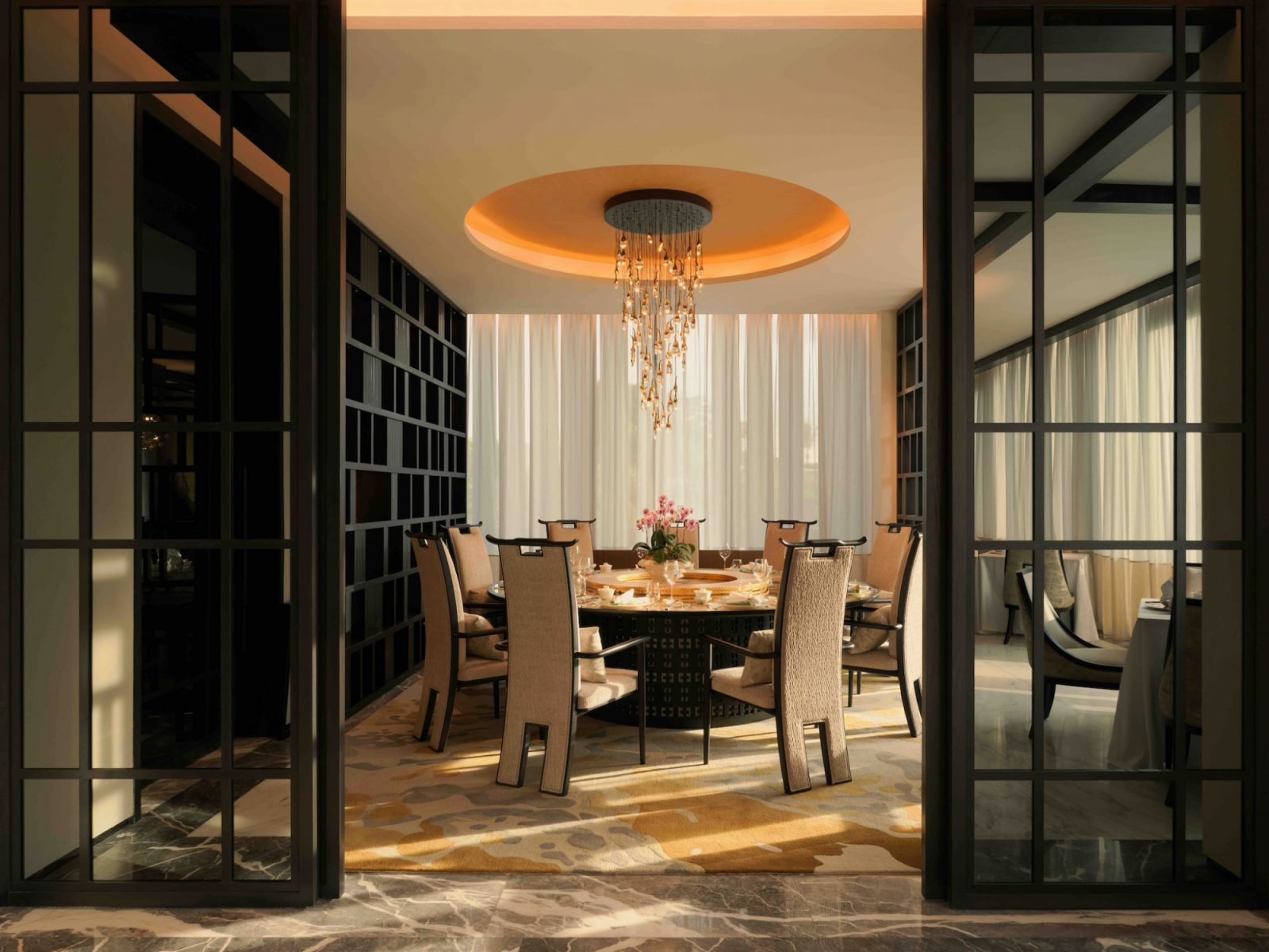 Royal China’s private dining rooms, including one adorned with peacock feathers on gold leaf, transform business meals into ceremonial occasions (Photo: Royal China) best Chinese restaurant singapore