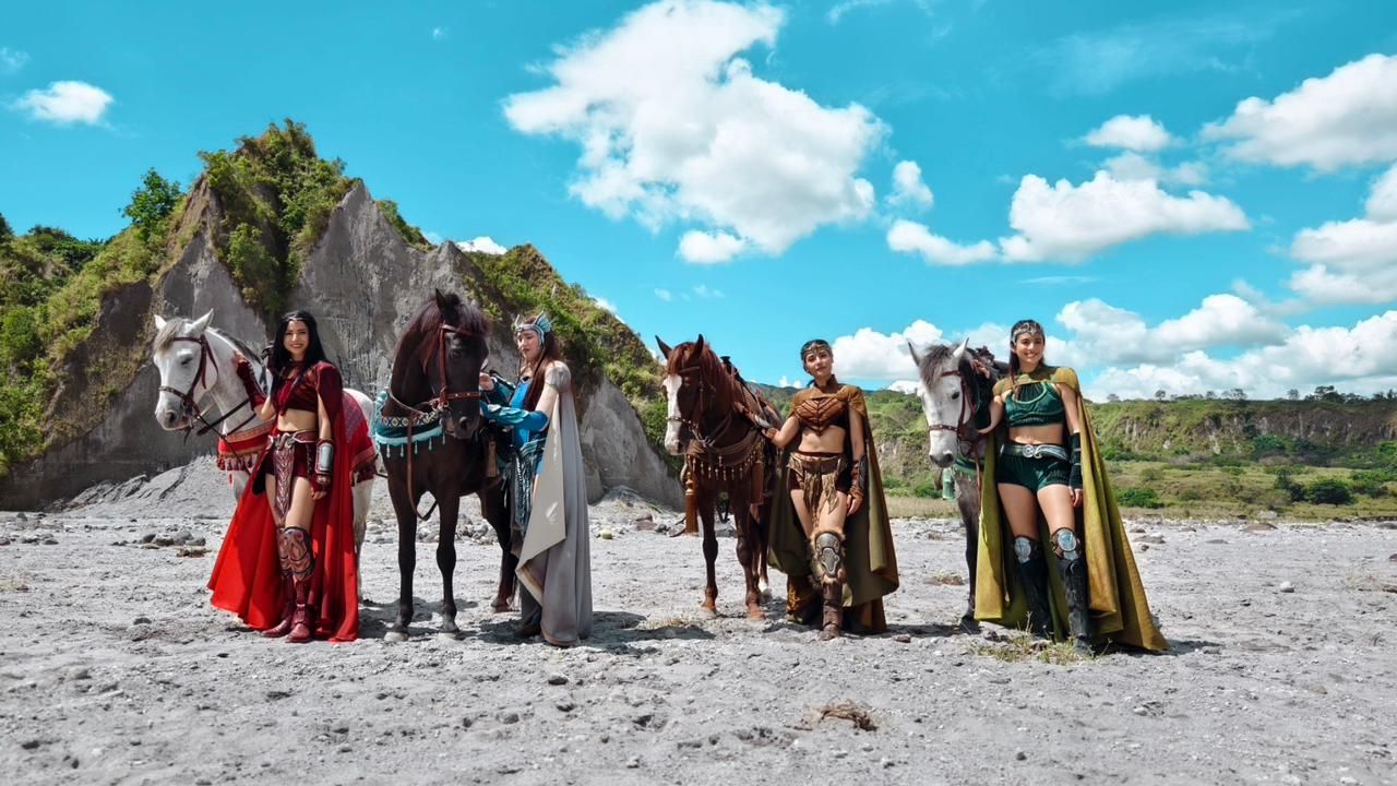 Glaiza de Castro as Hara Pirena, Kylie Padilla as Hara Amihan, Sanya Lopez as Hara Danaya, and Gabbi Garcia as Sang'gre Alena in Encantadia Chronicles: Sang'gre (2025) (Photo: Suzette Doctolero)