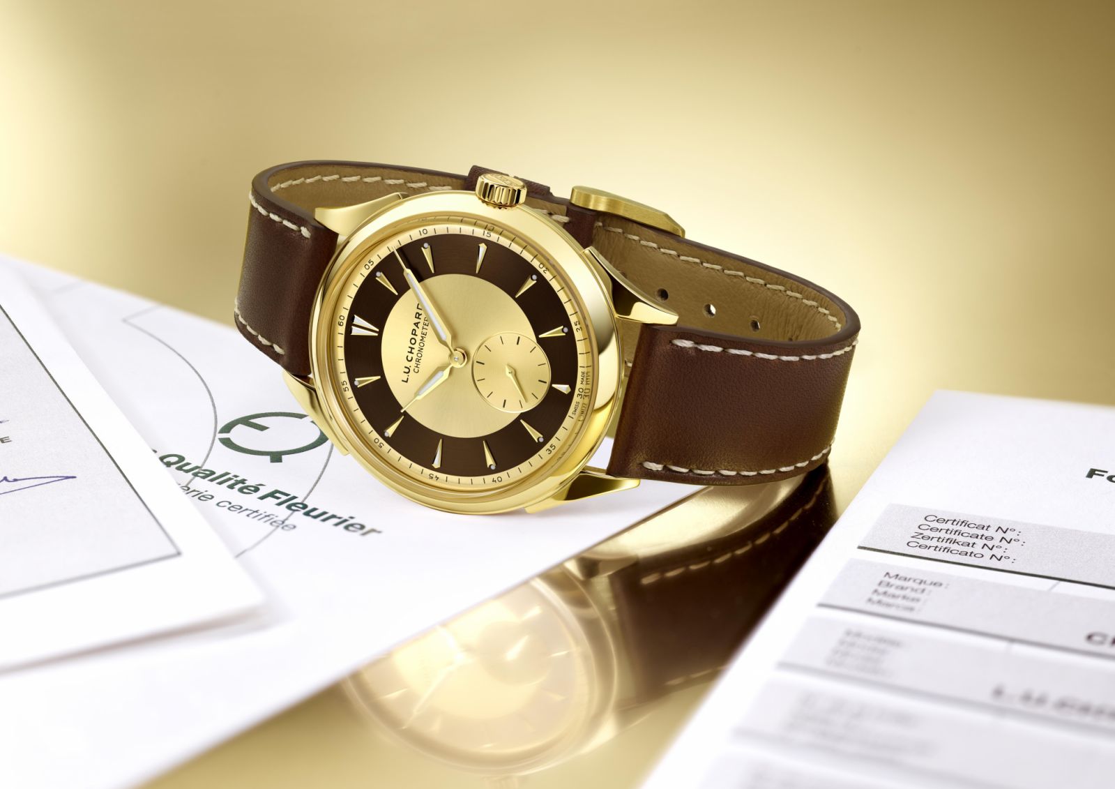 The Chopard L.U.C Qualité Fleurier 20th Anniversary Edition watch in yellow gold