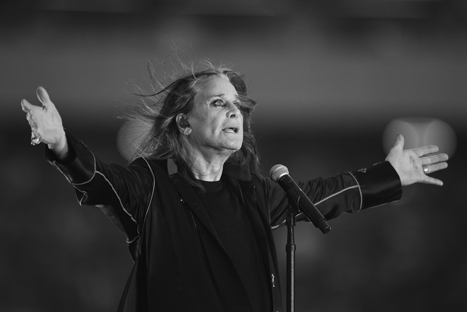 INGLEWOOD, CA - SEPTEMBER 08: Singer Ozzy Osbourne performs at halftime during the NFL game between the Buffalo Bills and the Los Angeles Rams on September 8, 2022, at SoFi Stadium in Inglewood, CA. (Photo by Brian Rothmuller/Icon Sportswire via Getty Images)