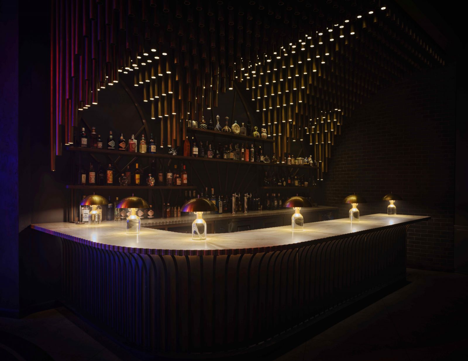 The organ pipe bar combines the grandeur of a traditional pipe organ with the opulence of a luxury home bar