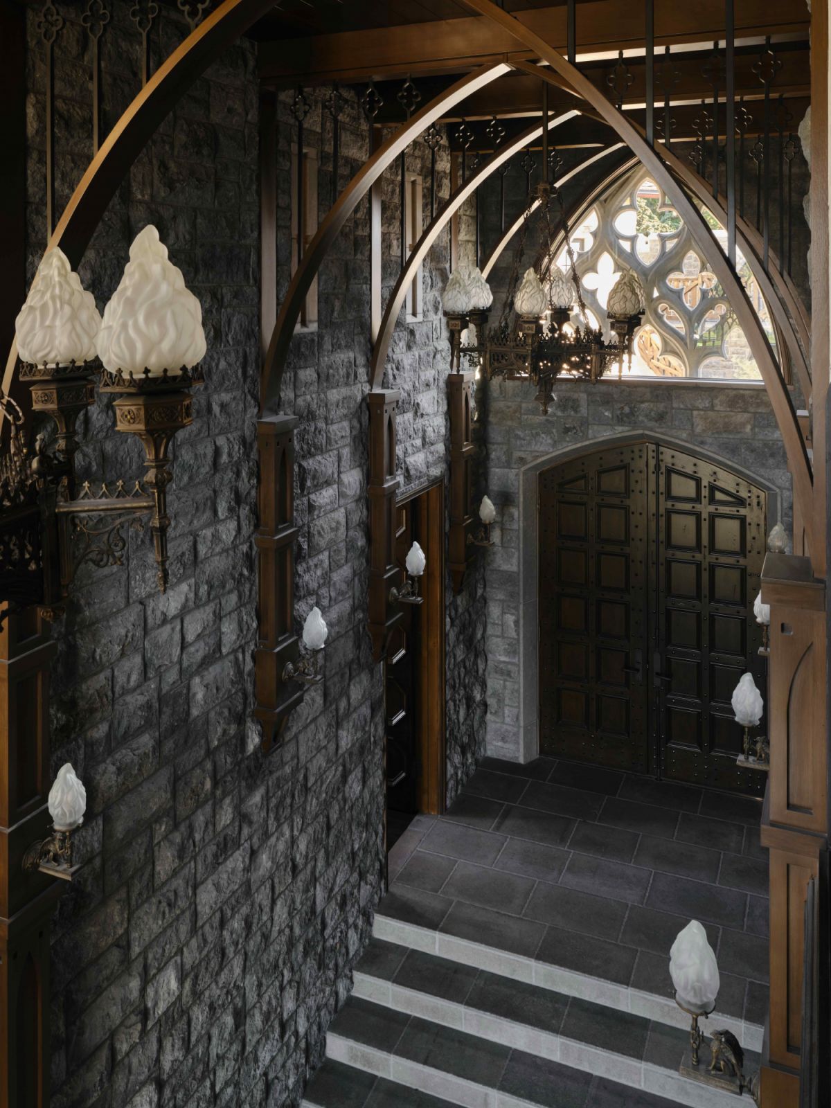Arched ceilings and thematic light fixtures set a captivating tone