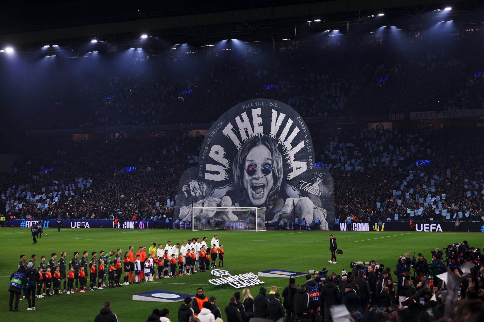 Aston Villa FC v Celtic FC - UEFA Champions League 2024/25 League Phase MD8
BIRMINGHAM, ENGLAND - JANUARY 29: Aston Villa fans unveil a tifo of Ozzy Osbourne prior to the UEFA Champions League 2024/25 League Phase MD8 match between Aston Villa FC and Celtic FC at Villa Park on January 29, 2025 in Birmingham, England. (Photo by Julian Finney/Getty Images)