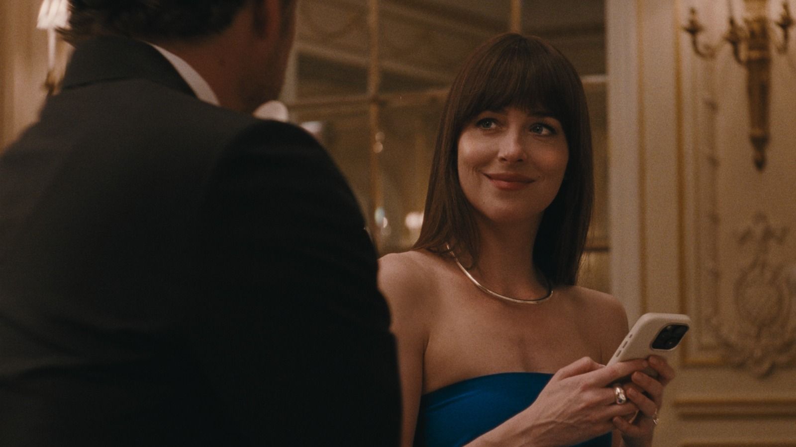 Dakota Johnson and Pedro Pascal in a scene from ‘Materialists’ (Photo: Columbia Pictures)