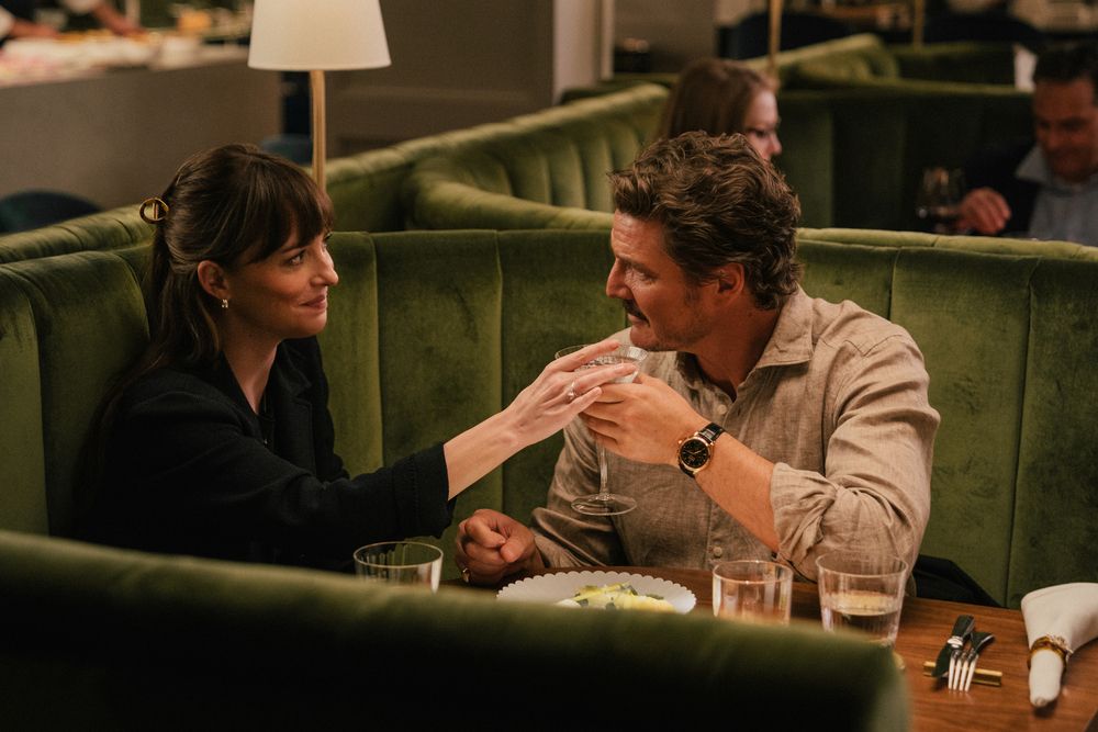 Dakota Johnson and Pedro Pascal in a scene from ‘Materialists’ (Photo: Columbia Pictures)