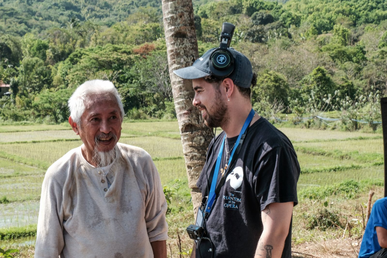 Writer and Director James J Robinson with Kidlat Tahimik on set (Photo: Majella Productions)