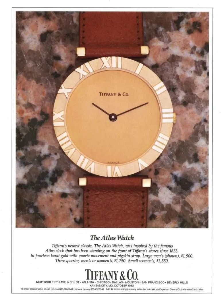 Quảng cáo đầu tiên dành cho chiếc đồng hồ Atlas vào năm 1983. Ảnh: Tiffany & Co.