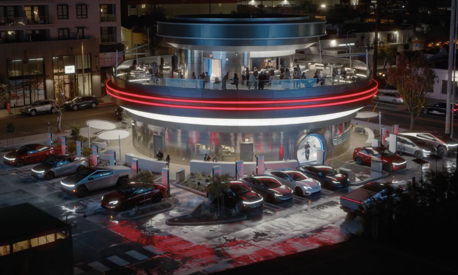 Tesla Diner là một nhà hàng tích hợp trạm sạc xe ô tô điện tại Hollywood. (Ảnh: Tesla)