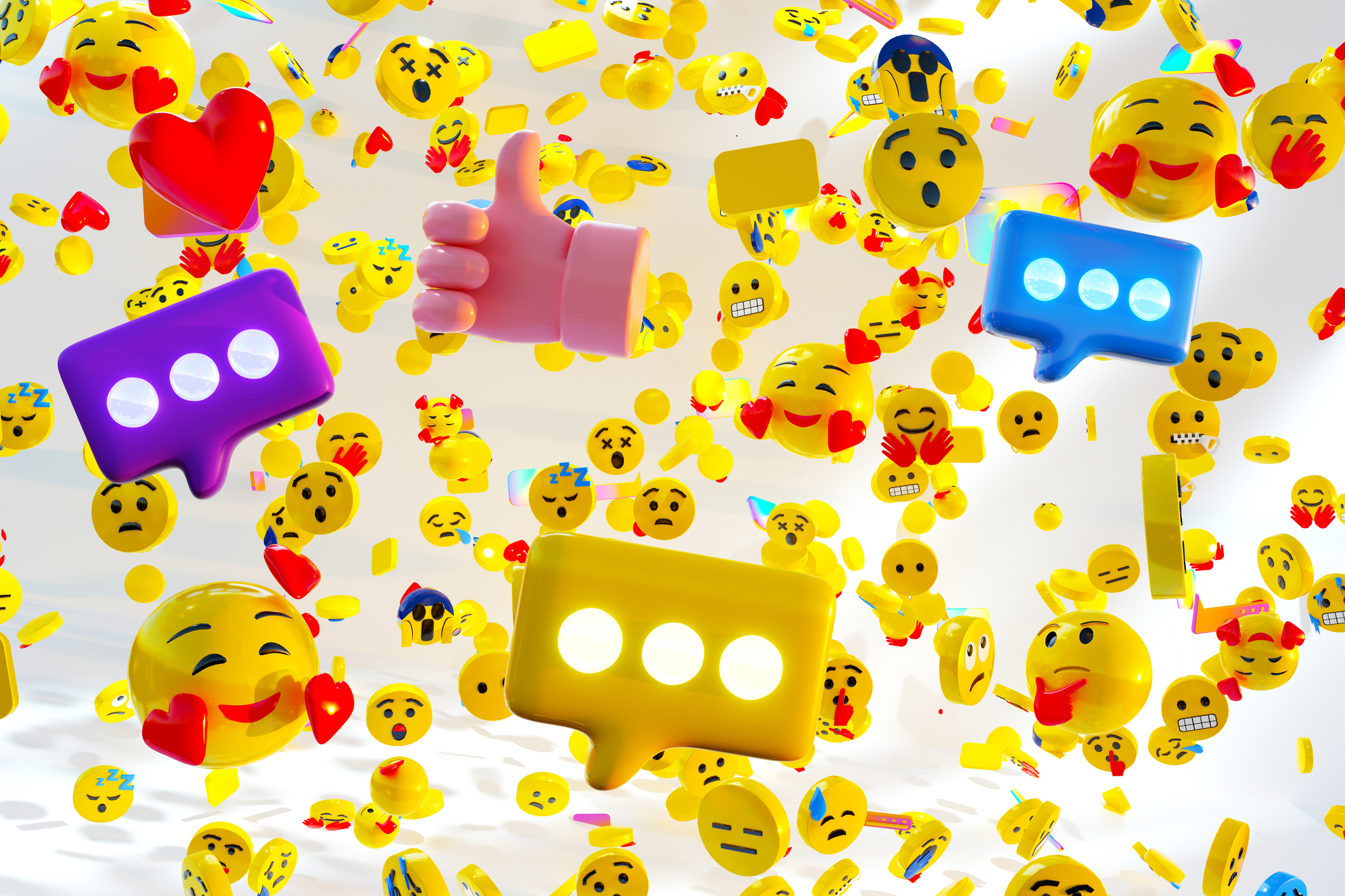 Digital generated image of multiple social media icons scattered against white background.