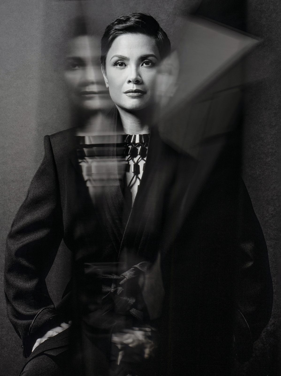 Salonga wears Valentino jacket, Rajo Laurel pants and Natori necklace