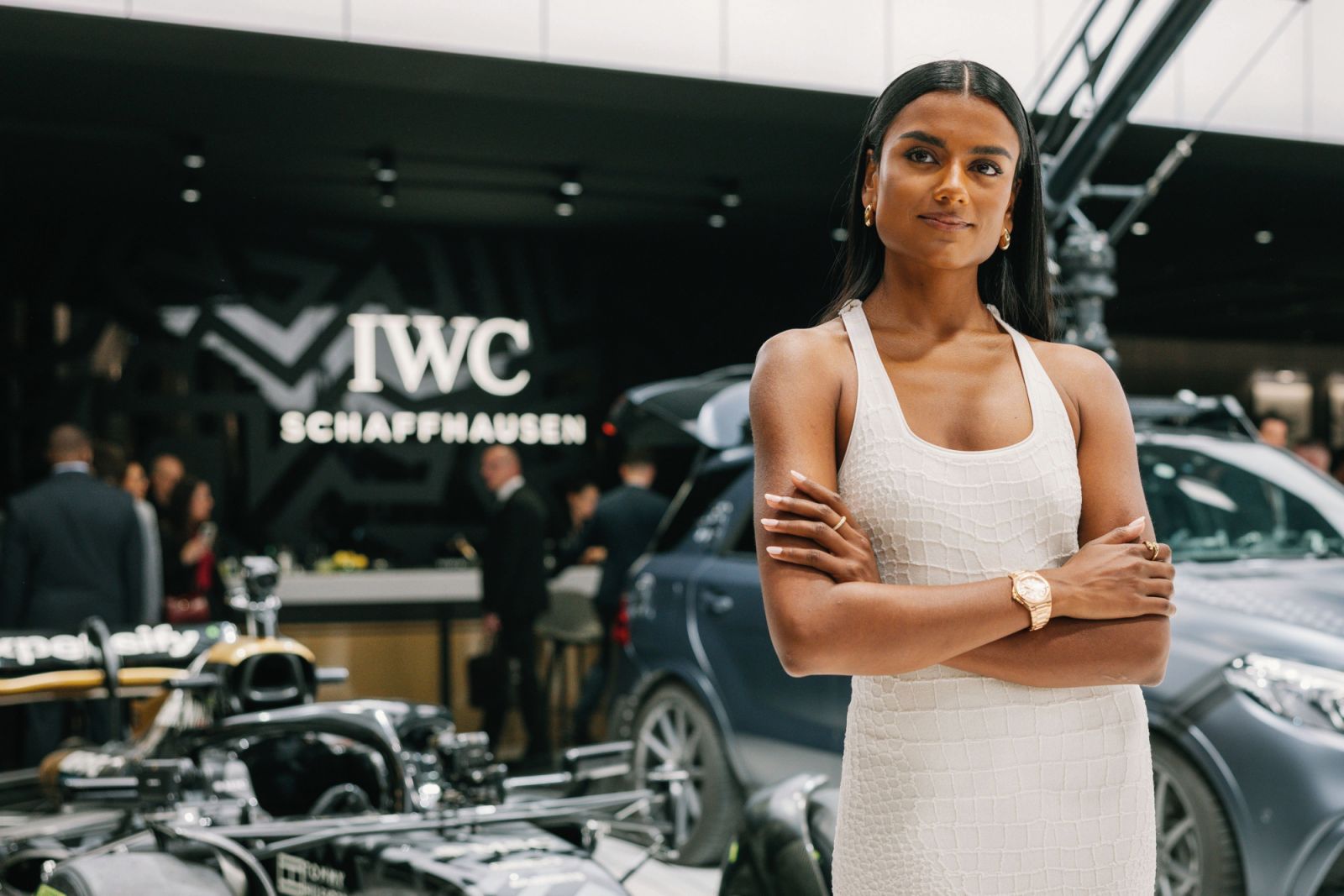 GENEVA, SWITZERLAND - APRIL 03: Simone Ashley at the IWC Schaffhausen booth at Watches and Wonders Geneva on April 03, 2025 in Geneva, Switzerland. (Photo by Remy Steiner/Getty Images for IWC)