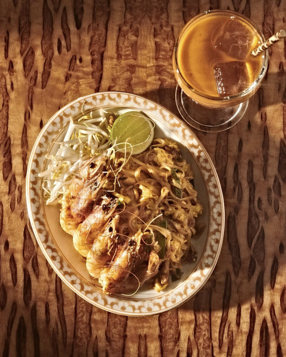 Shrimp phat Thai and Thai tea. (Photo: Thai Diner / Instagram