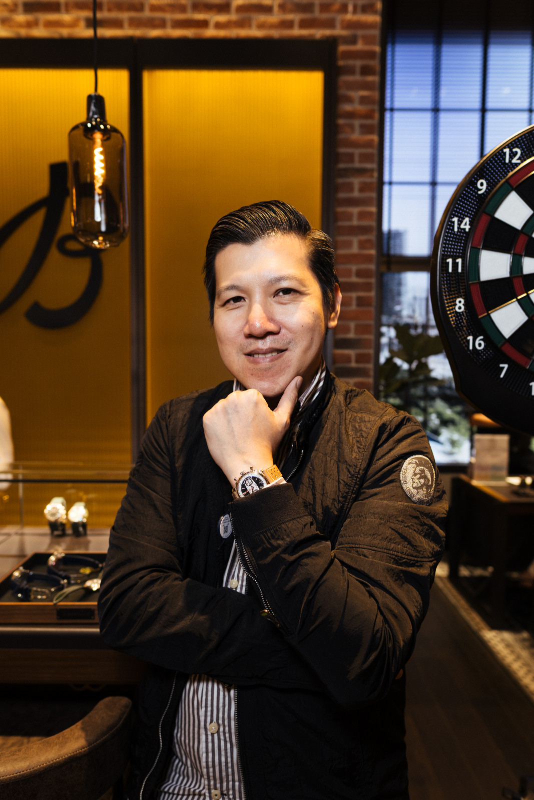 Irwin Lo trying on the Breitling Top Time B01 Racing