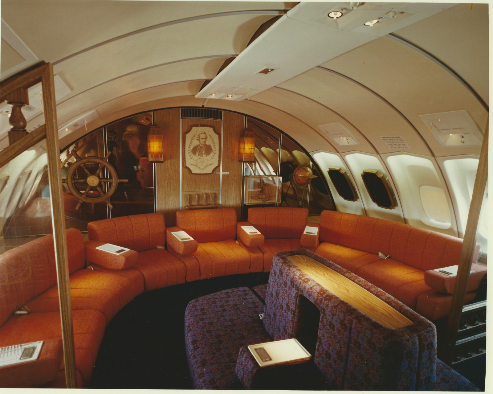 Qantas leaned into a maritime theme with its Captain Cook lounge, outfitted in very retro orange upholstery (Photo: Qantas)