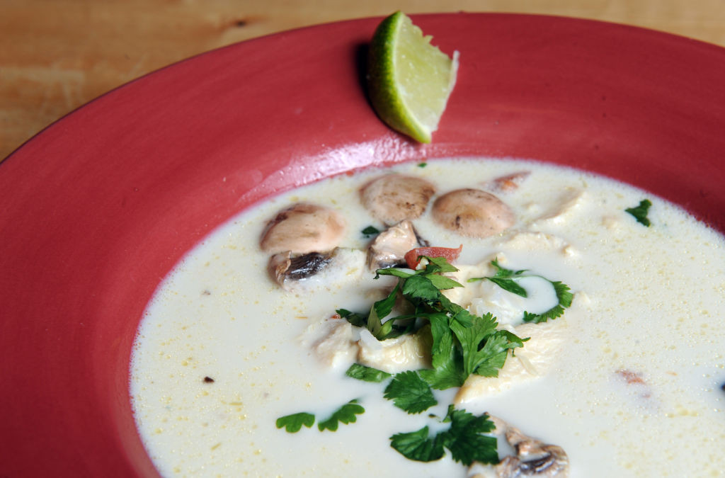 Tai Tom Kha Gai coconut chicken soup on Tuesday Jan. 27, 2015 in Delmar , N.Y. (Photo by Michael P. Farrell/Albany Times Union via Getty Images)