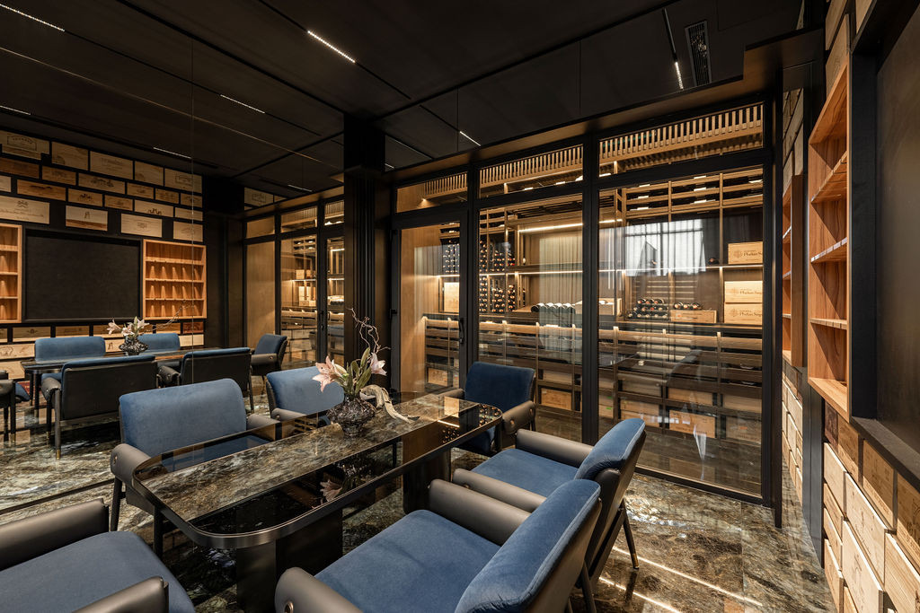 The custom wine room, which evolved from simple storage into what Tiu calls “a feature space for gatherings," is now central to the homeowners' entertaining and is regularly used by the family.