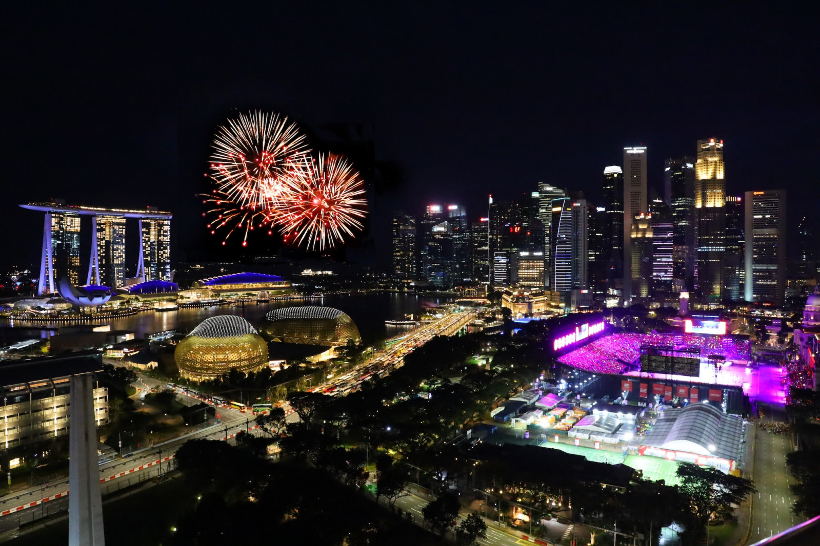 View of the fireworks from Fairmont Singapore
