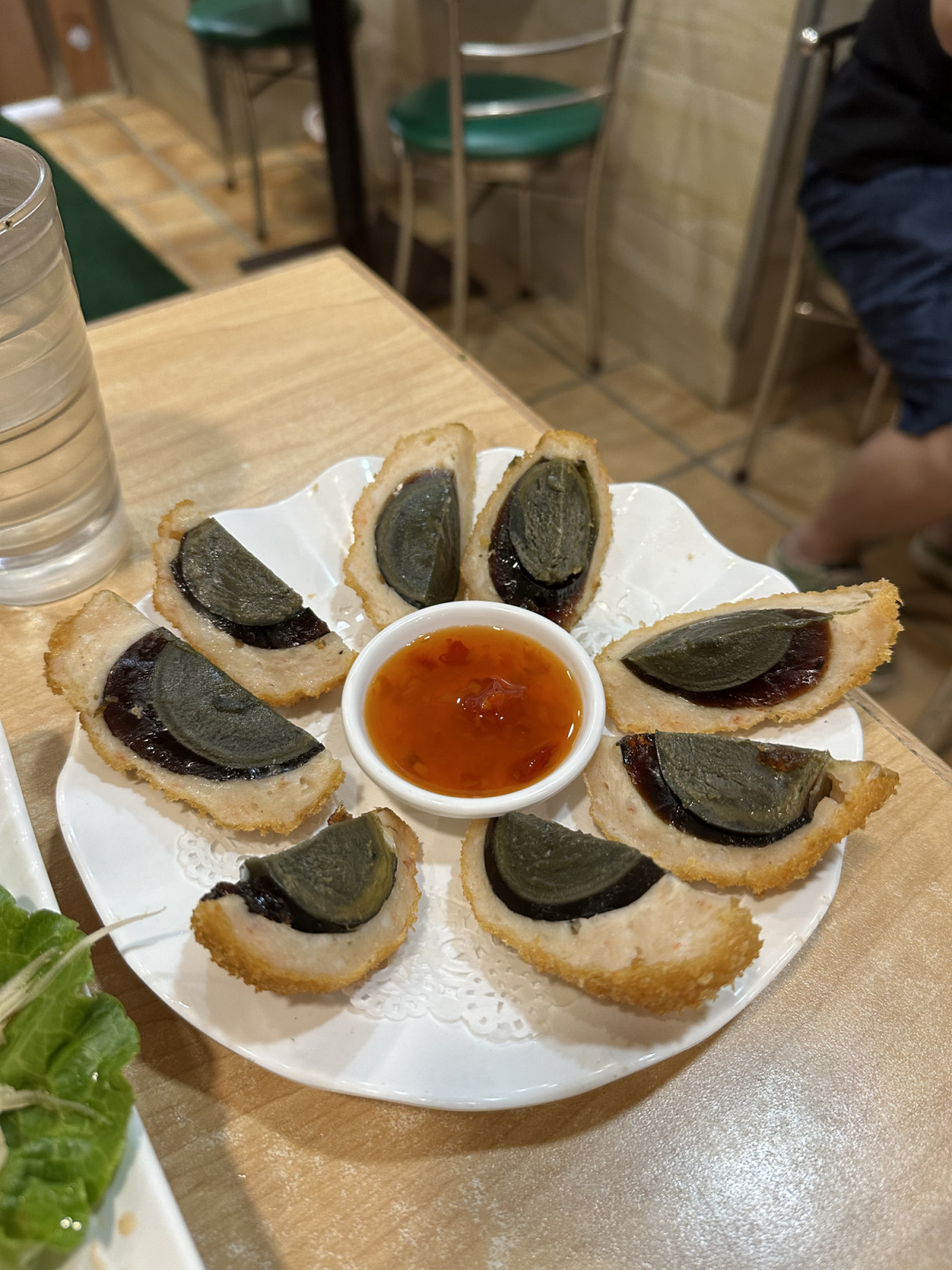 Century egg prawn cake from at Thai Fat Restaurant