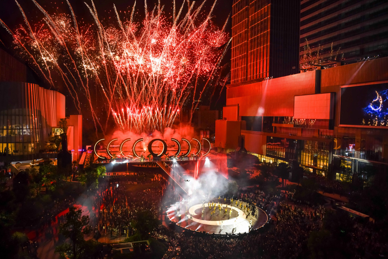A festive night at One Bangkok, where fireworks light up the skyline