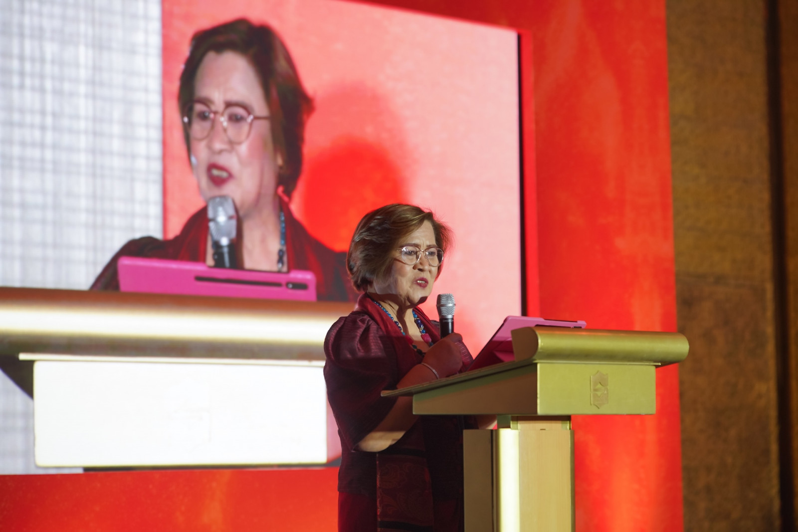 Representative Leila De Lima delivering her keynote speech at the Front & Female Awards Philippines 2025