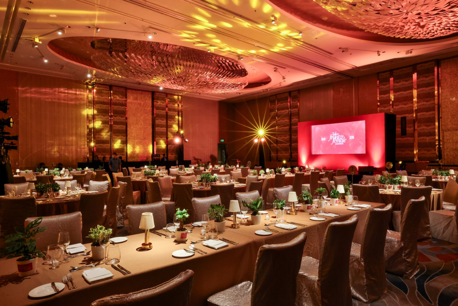 A glimpse of the Bonifacio Hall at Shangri-La Fort, ready for guests of the Front & Female Awards Philippines 2025
