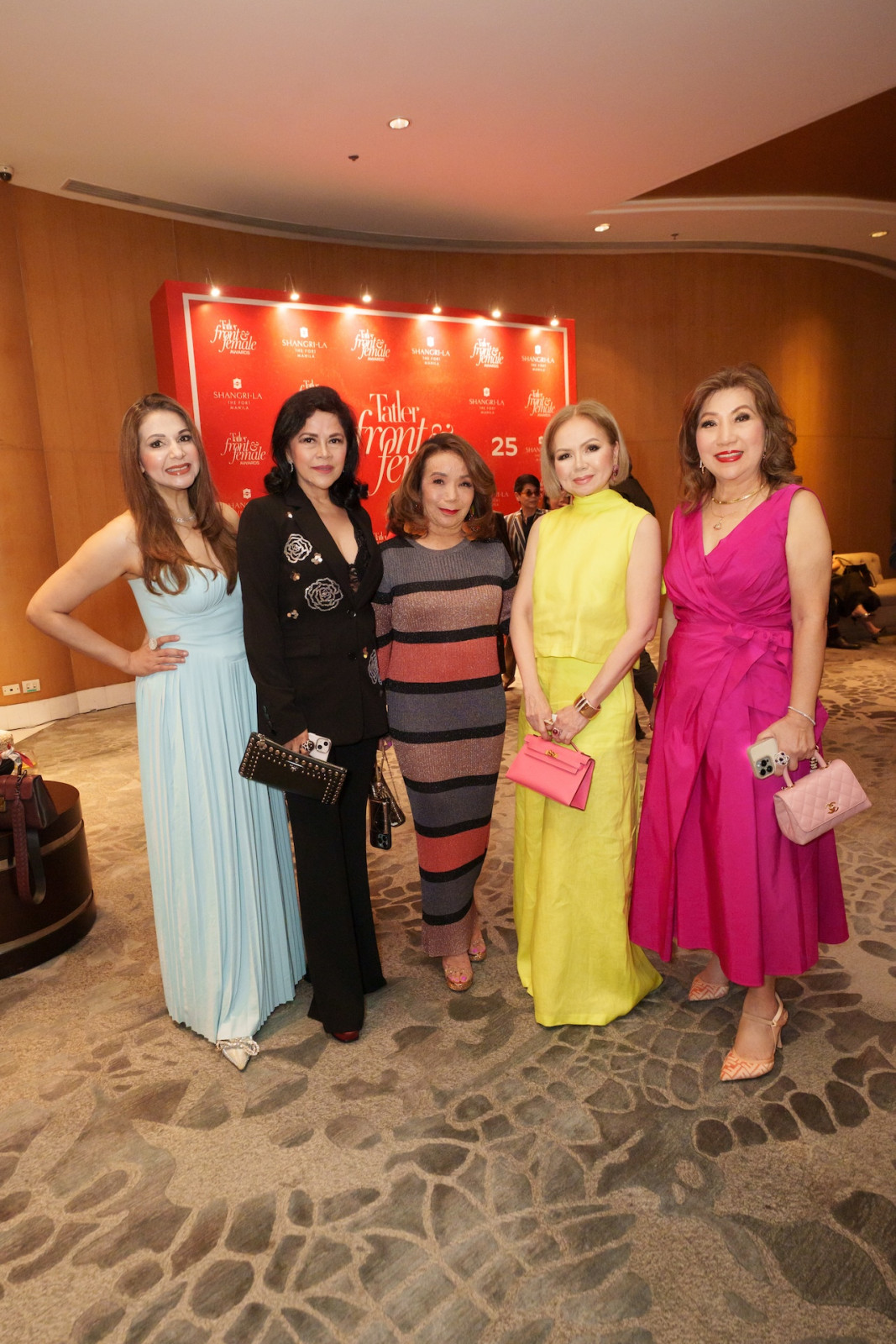 x, Hera Geriene, Maritess Enriquez, Duday Tuason and x at the Front & Female Awards Philippines 2025 cocktail hour