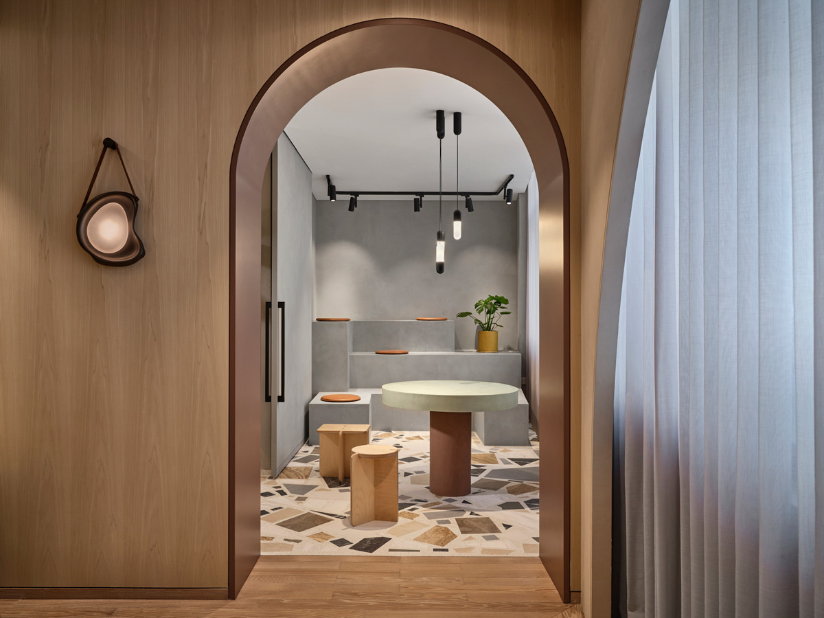 The White Jacket office features a room inspired by an HDB void deck with its fixed table