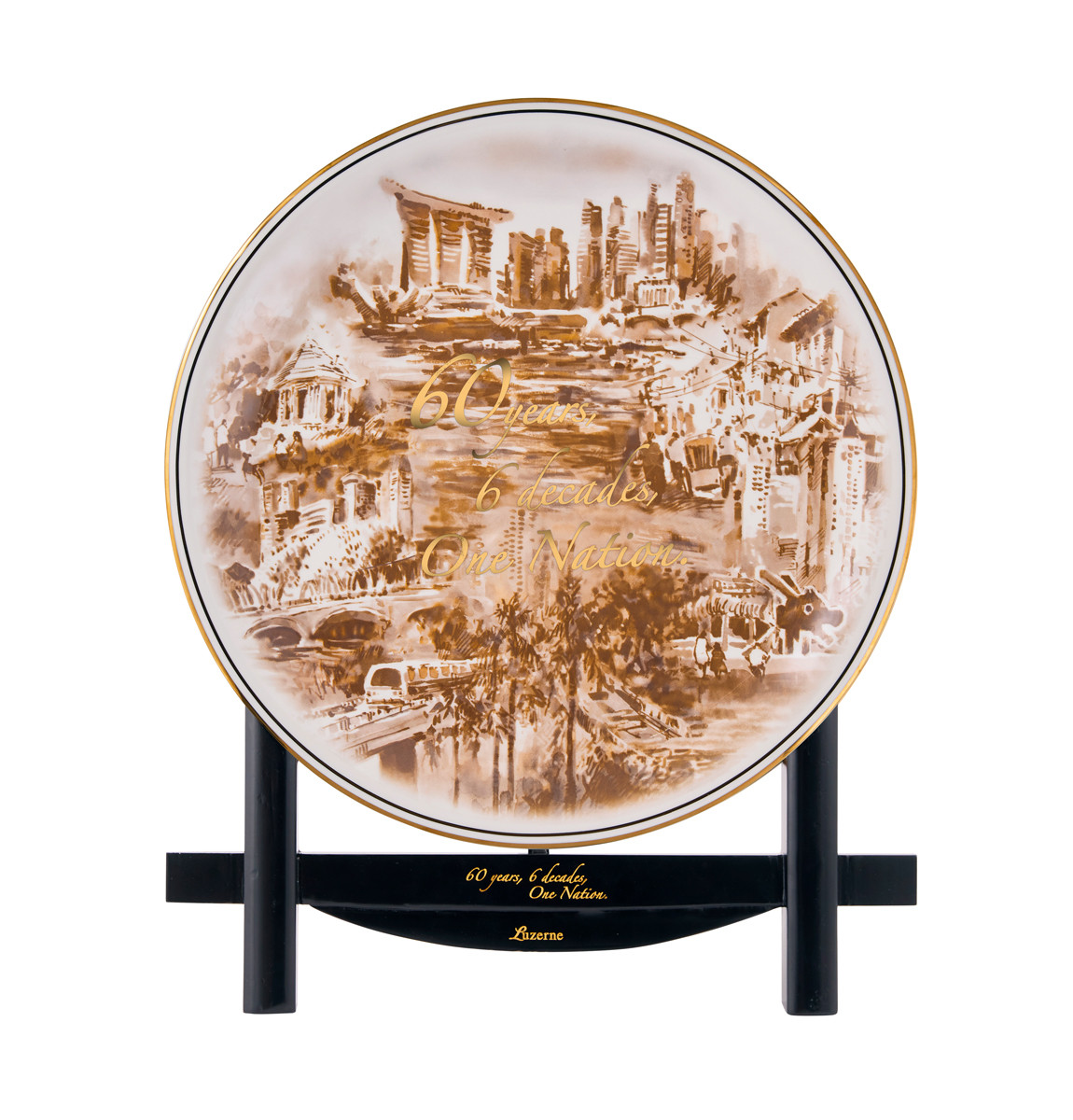 Luzerne’s SG60 Diamond plate features landscape artworks by Singaporean watercolourist Ng Woon Lam