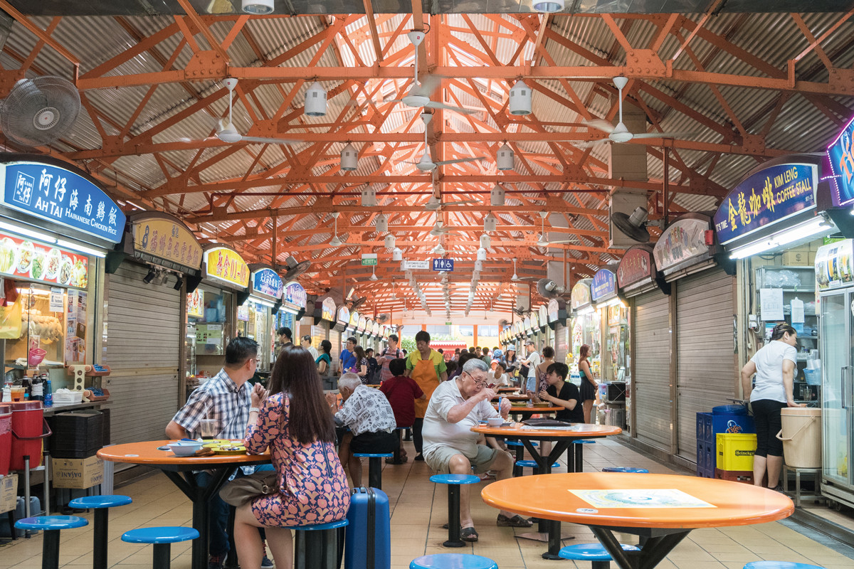 The Maxwell Food Centre with the fixed tables and stools