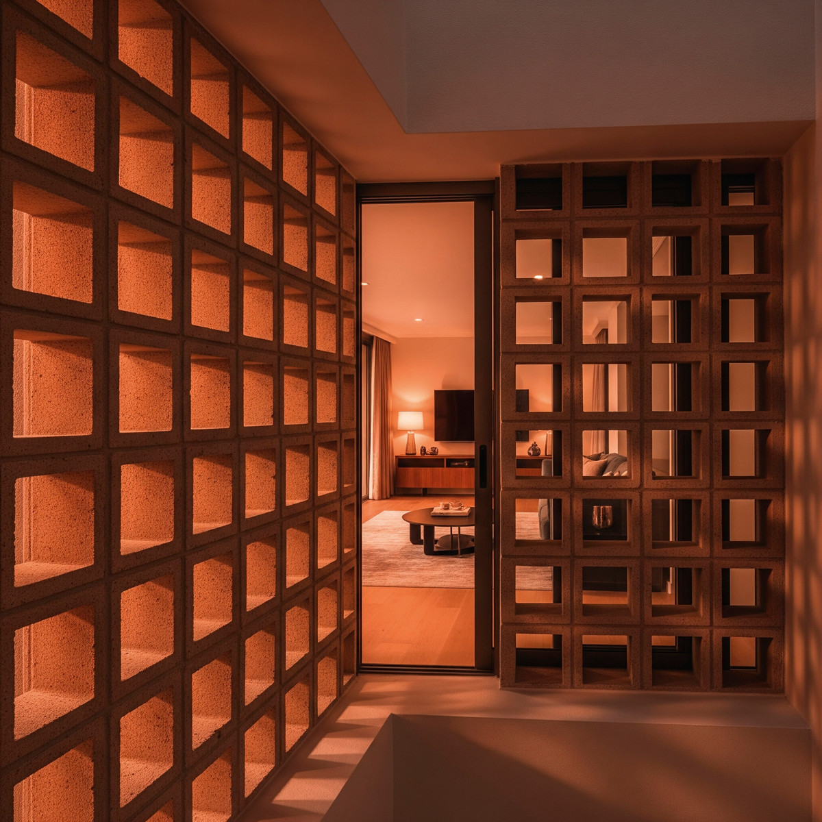 Indoors breezeblock dividers. (Image generated by Gemini)