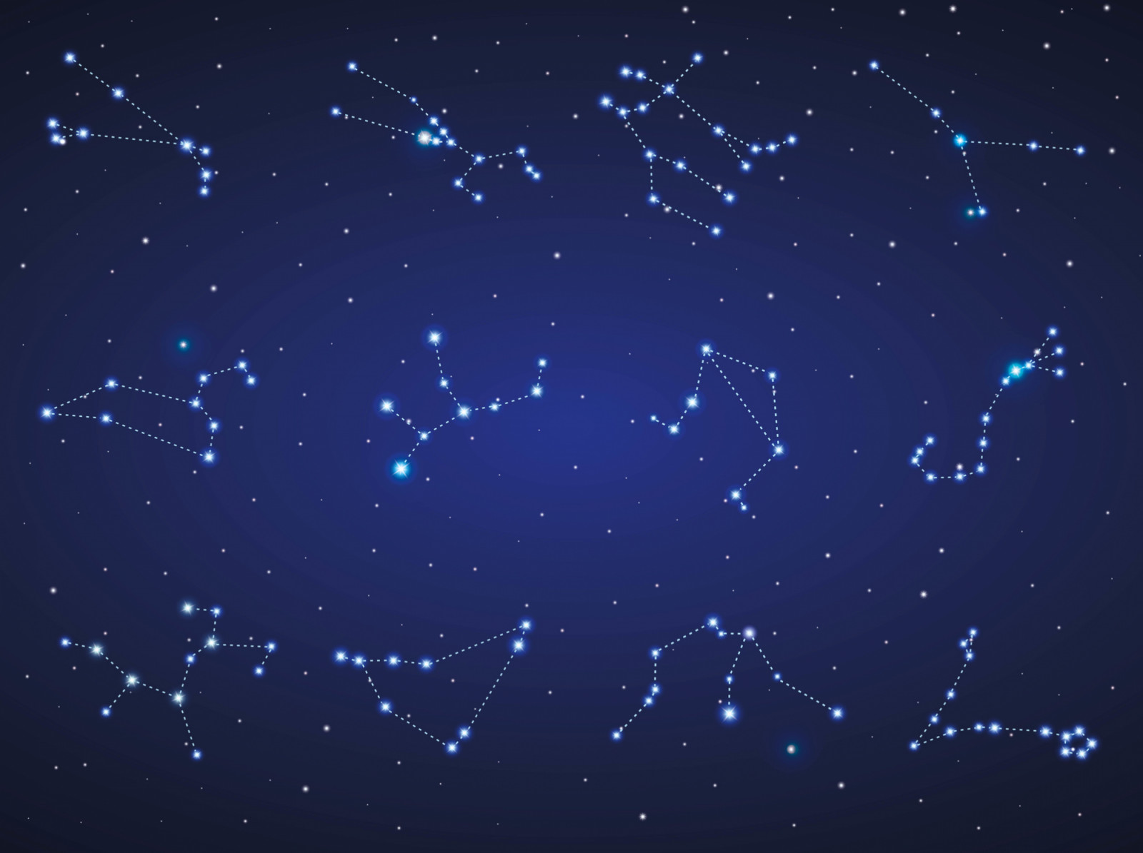 12 zodiak constellations on starry sky