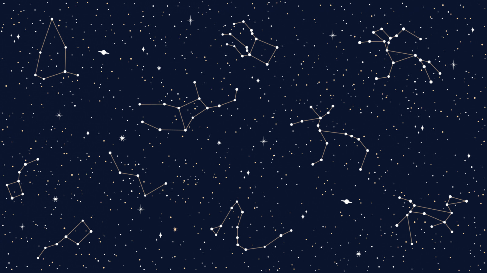 Space sky celestial seamless pattern with vector map of star constellations, sparks and planets. Dark night sky background with silhouettes of cassiopeia, andromeda, delphinus, pegasus constellations