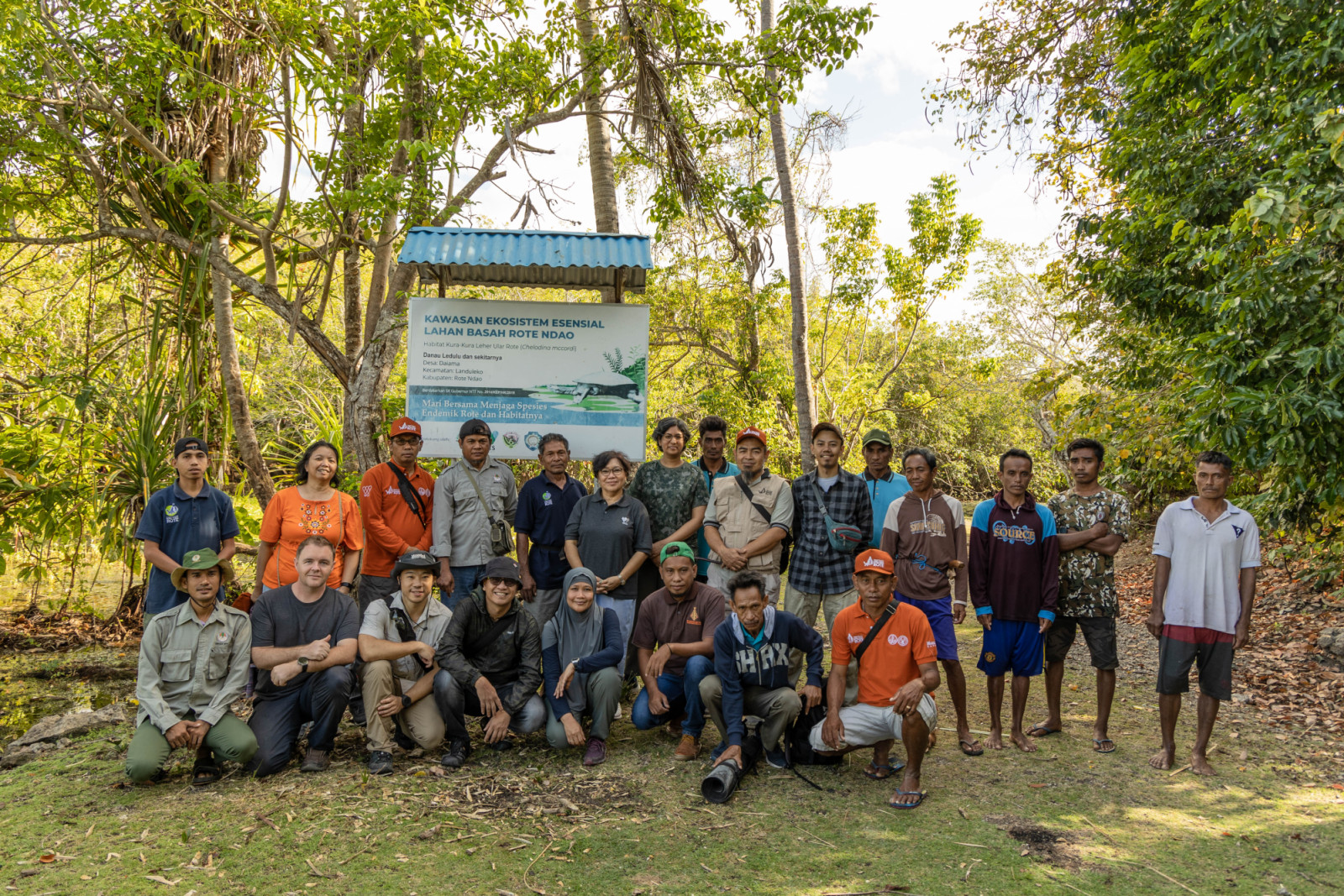 Mandai Wildlife Group and Mandai Nature staff visiting a release site in Kupang with field partners. Photo: Mandai Wildlife Group