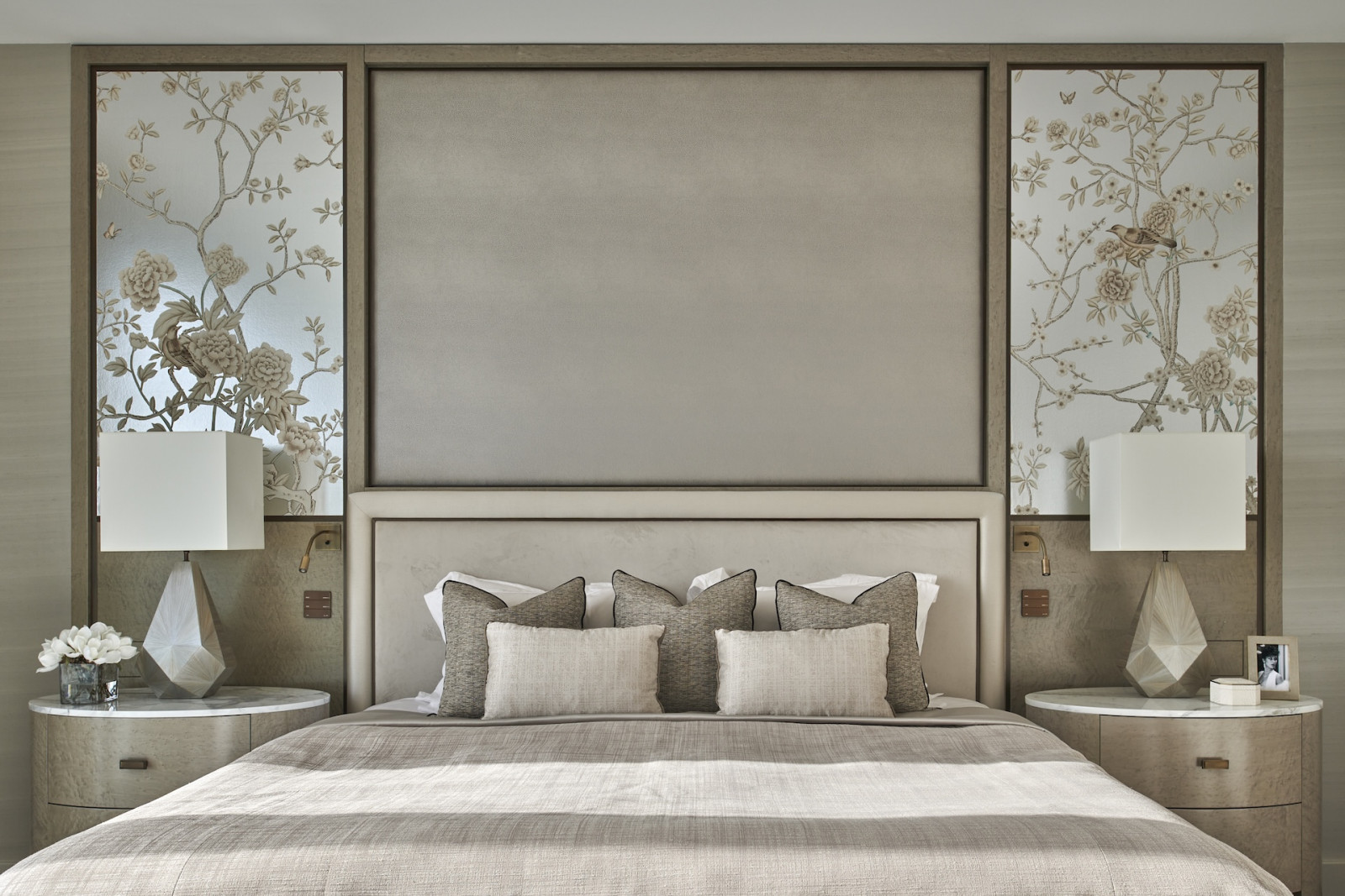 The master suite of this penthouse apartment on Palm Jumeirah Island, Dubai designed by Lumi Interiors