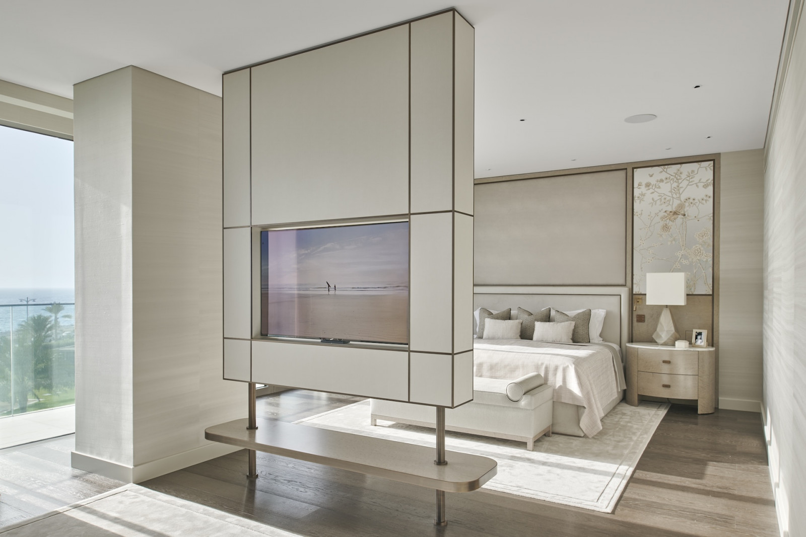 The master suite of this penthouse apartment on Palm Jumeirah Island, Dubai designed by Lumi Interiors