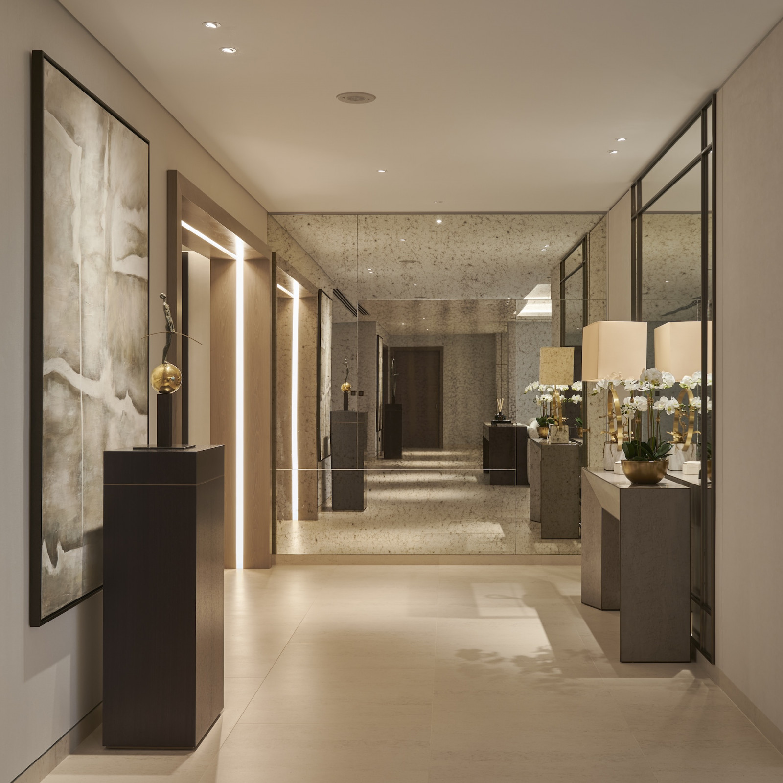 The entryway of this penthouse apartment on Palm Jumeirah Island, Dubai designed by Lumi Interiors