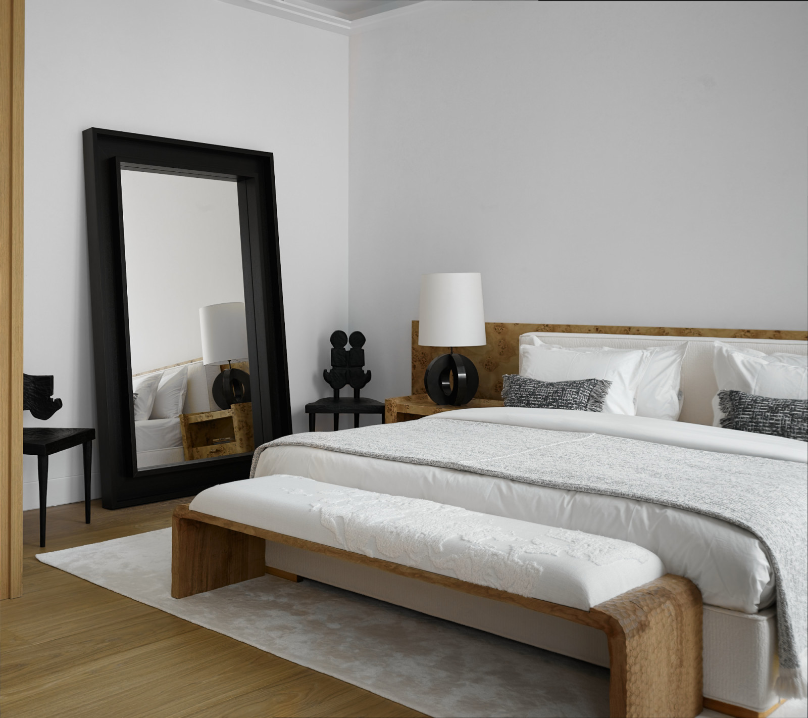 Thoughtful details in the master bedroom lend emotional softness and depth
