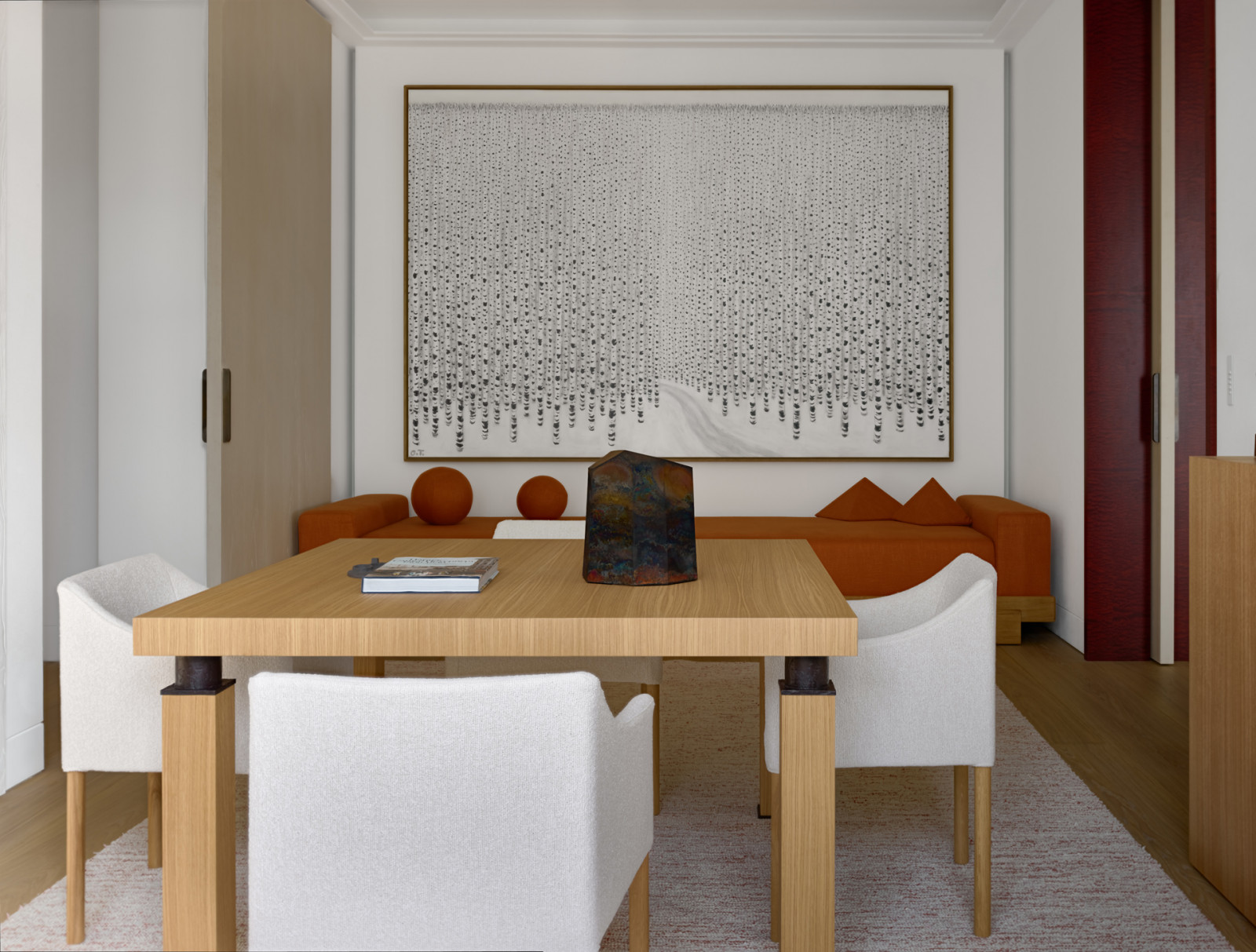 The study with an integrated library offers a quiet workspace