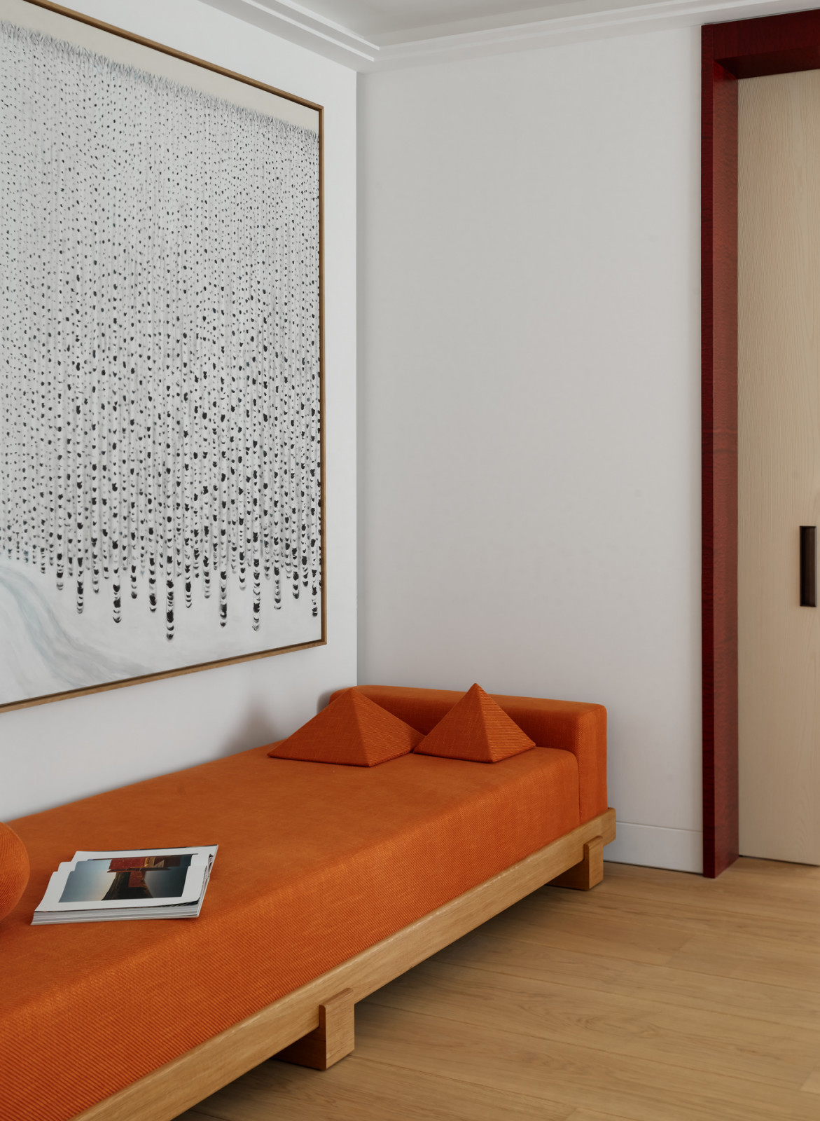 Oleg Timchenko’s ‘Birches’ complements the terracotta daybed