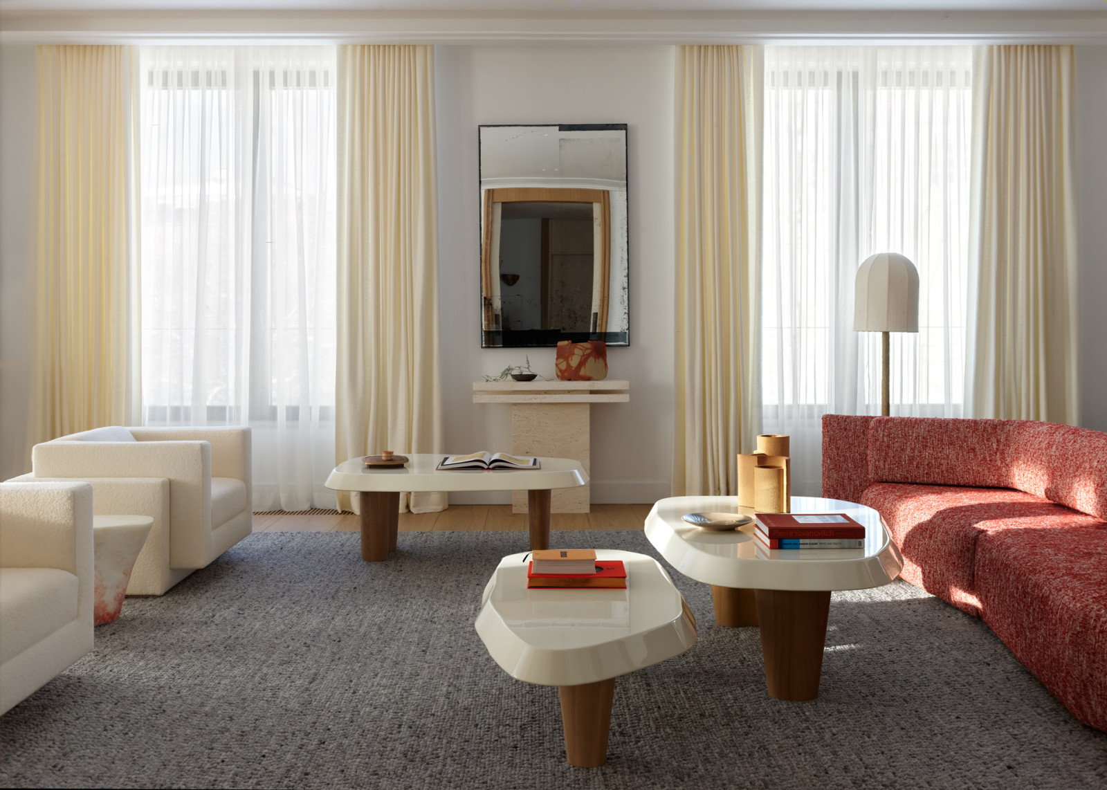 The furnishing within the home bridges national boundaries, featuring French design classics and works by Russian designers