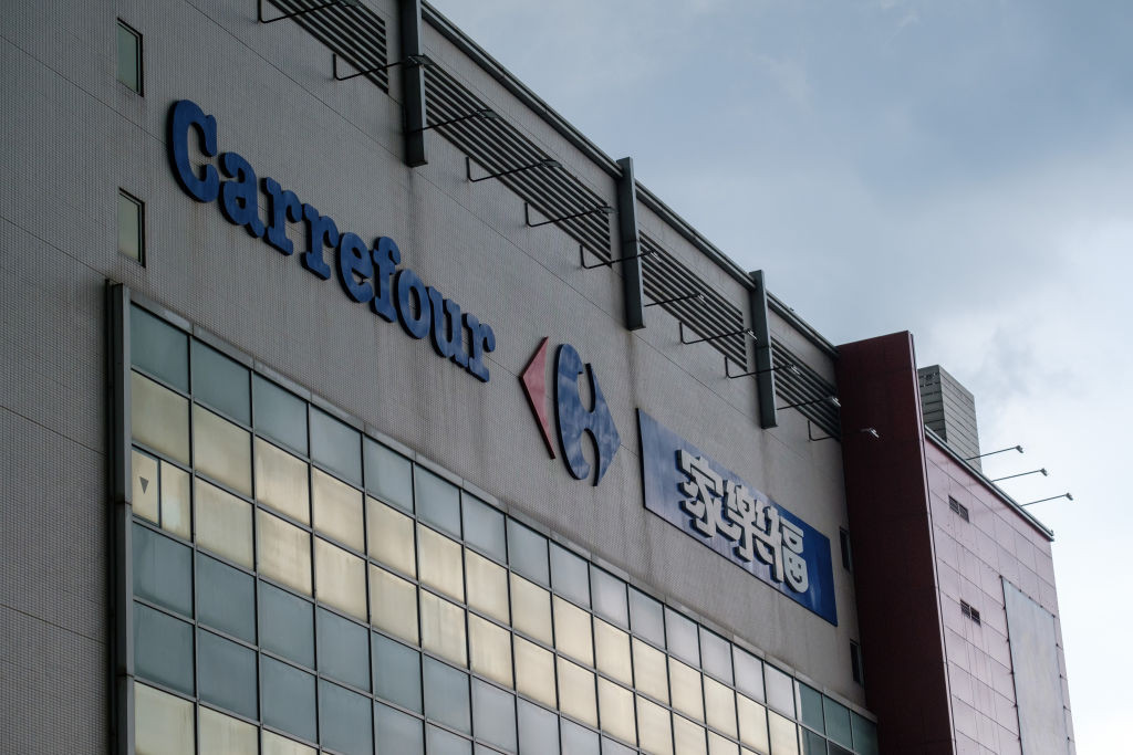 NEW TAIPEI CITY, TAIWAN - 2021/08/13: French multinational retail corporation, Carrefour store and logo seen in New Taipei City. (Photo by Walid Berrazeg/SOPA Images/LightRocket via Getty Images)