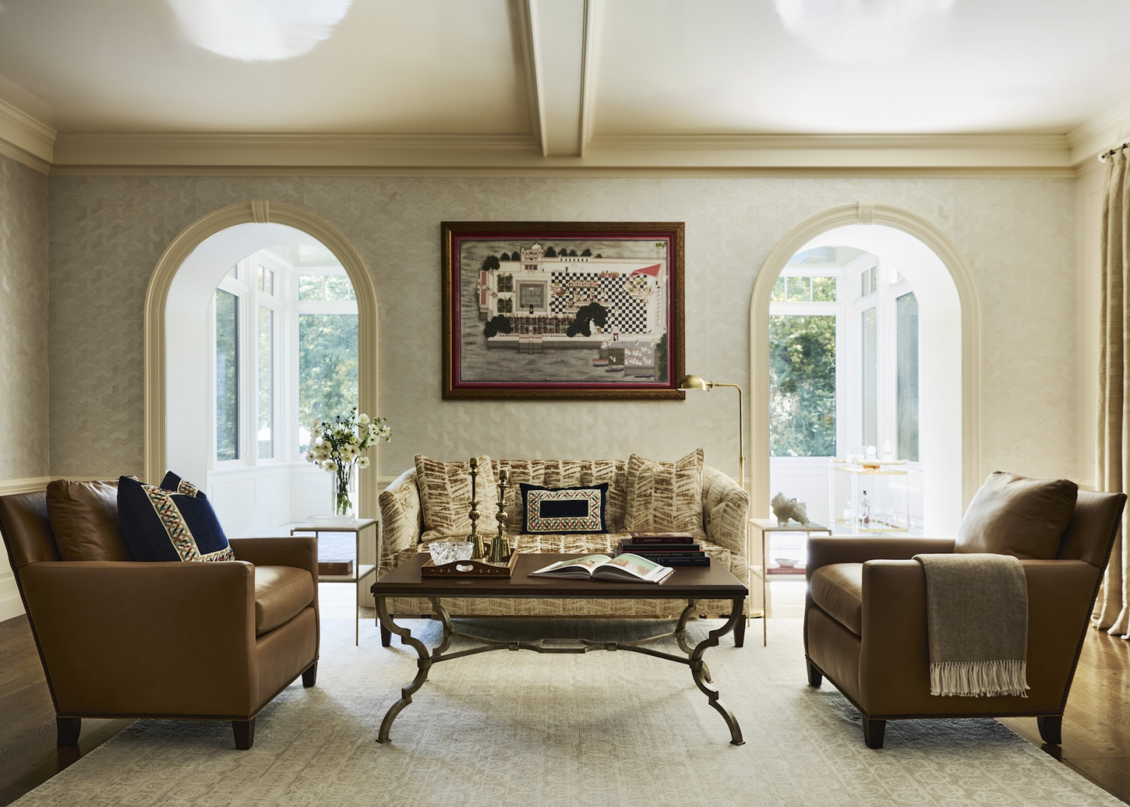 The living room in a maximalist 1920s Georgian home in Boston that blends Mexican and Indian influences, designed by Vani Sayeed Studio