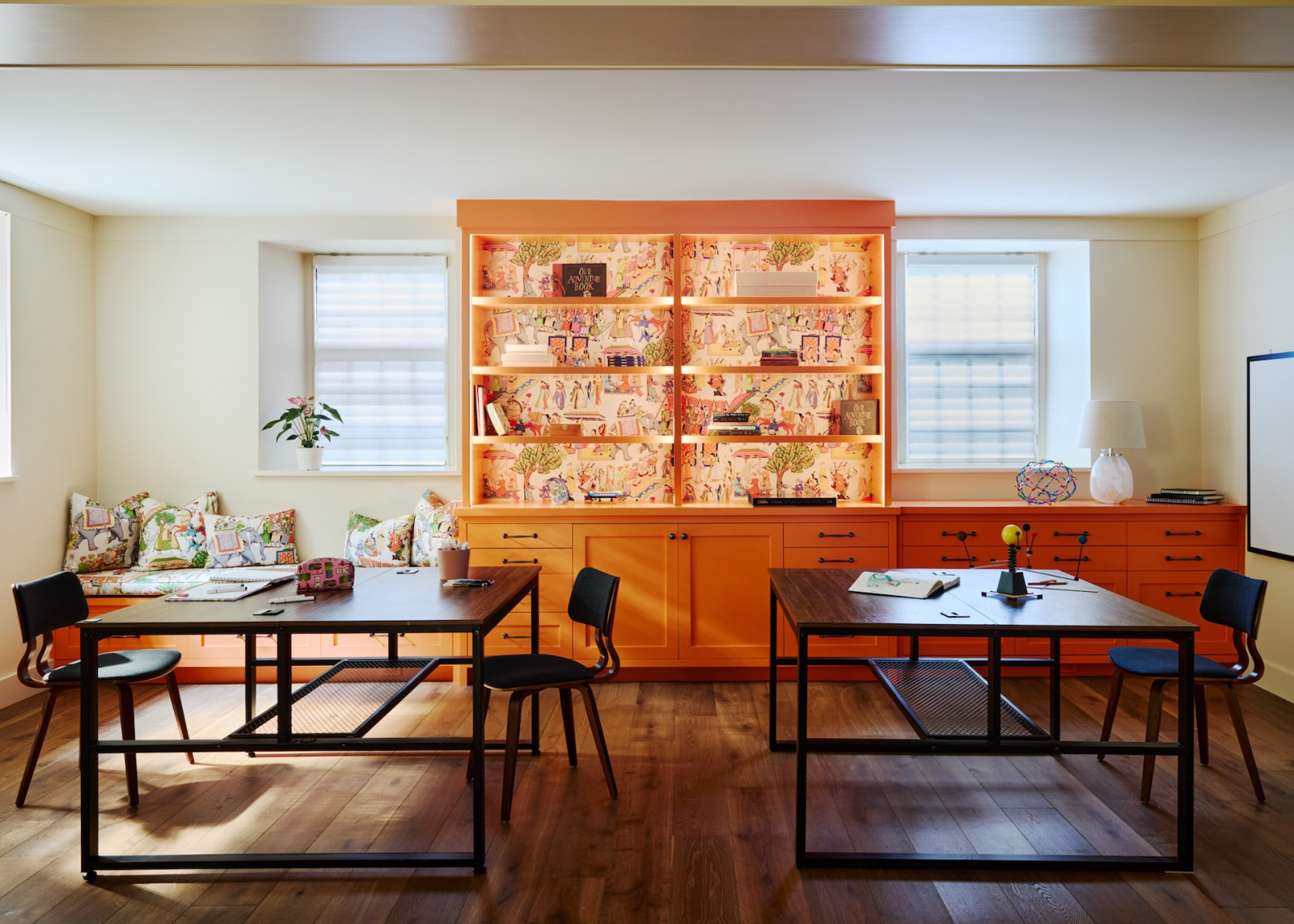 The basement playroom in a maximalist 1920s Georgian home in Boston that blends Mexican and Indian influences, designed by Vani Sayeed Studio