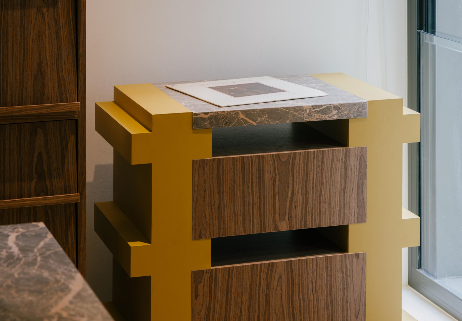 Close-up of the AV librray’s custom cabinetry